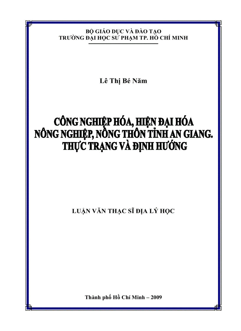 Công nghiệp hóa hiện đại hóa nông nghiệp nông thôn tỉnh An Giang Thực trạng và định hướng