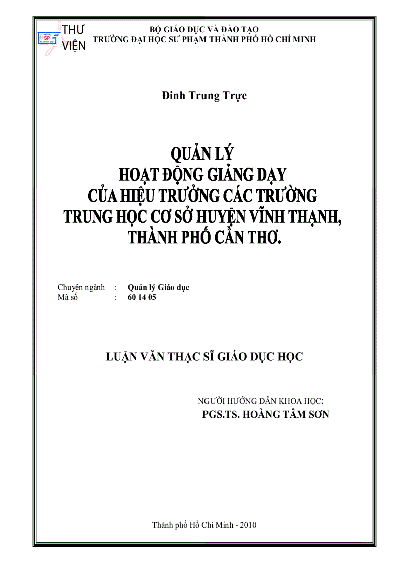 Quản lí hoạt động giảng dạy của hiệu trưởng các trường trung học cơ sở huyện Vĩnh Thạnh thành phố Cần Thơ