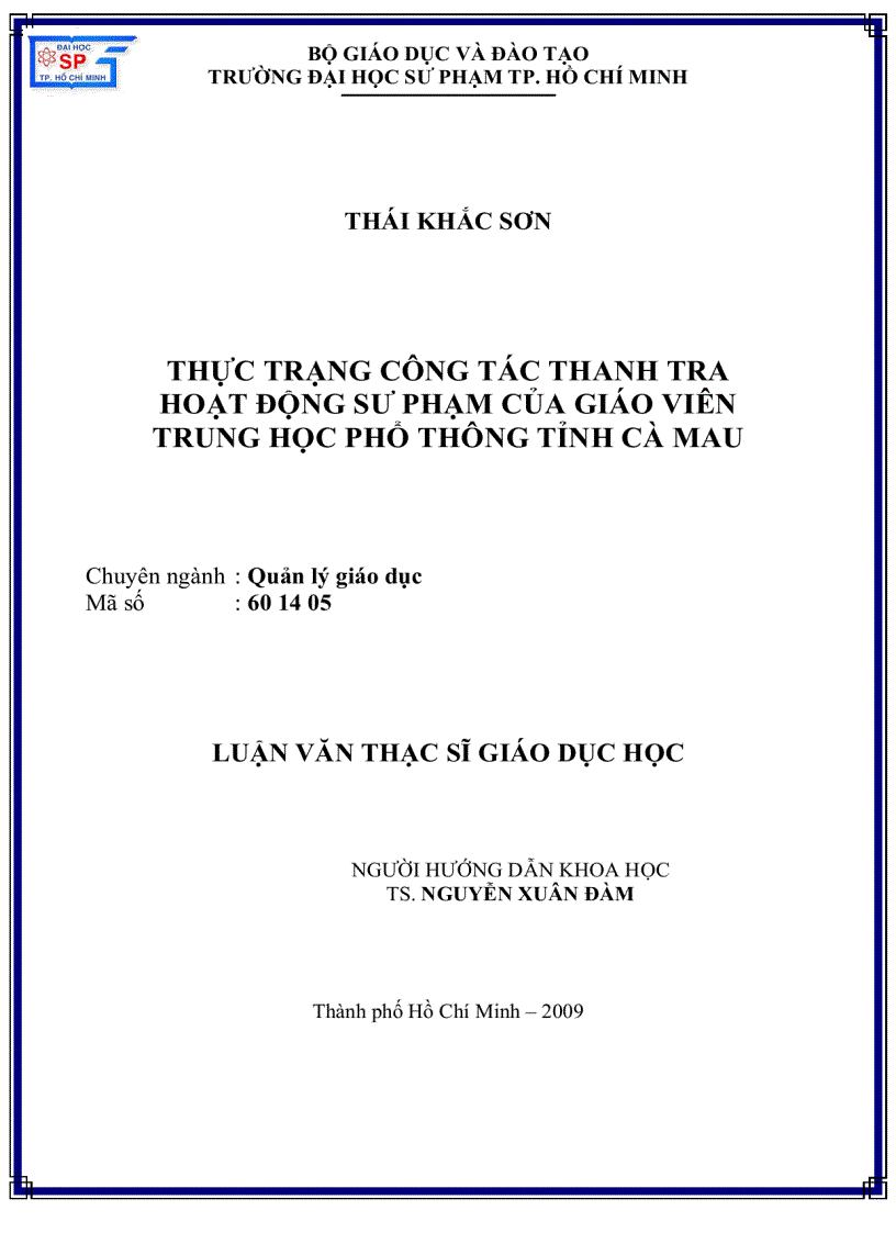 Thực trạng công tác thanh tra hoạt động sư phạm của giáo viên Trung học phổ thông tỉnh Cà Mau