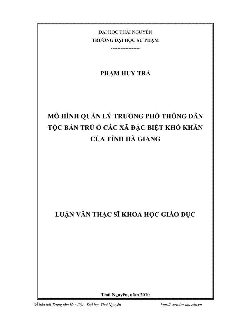 Mô hình quản lý trường phổ thông dân tộc bán trú ở các xã đặc biệt khó khăn của tỉnh hà giang