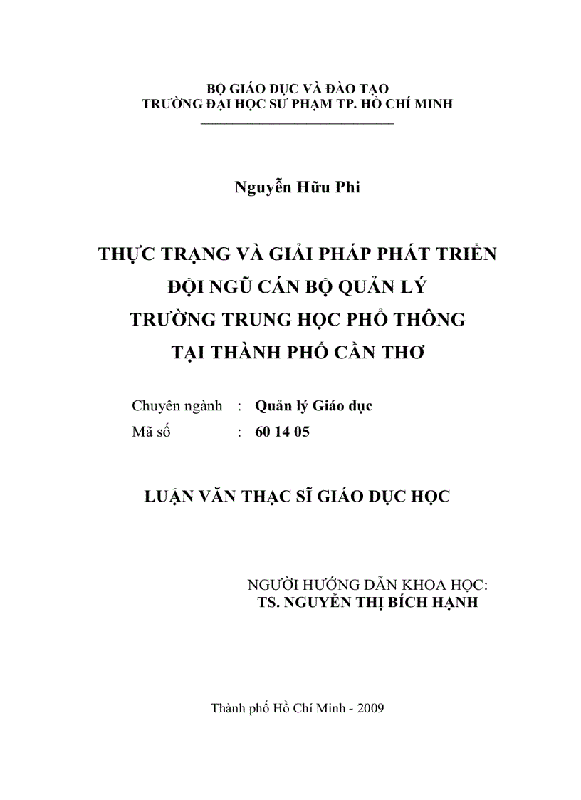 Thực trạng và giải pháp phát triển đội ngũ cán bộ quản lý trường trung học phổ thông tại thành phố Cần Thơ