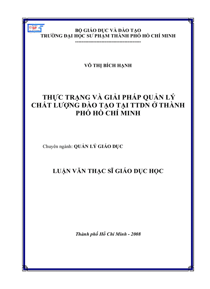 Thực trạng và giải pháp quản lý chất lượng đào tạo tại TTDN thành phố Hồ Chí Minh