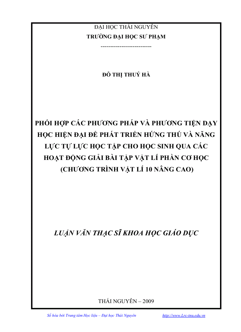 Phối hợp các phương pháp và phương tiện dạy học hiện đại để phát triển hứng thú và năng lực tự lực học tập cho học sinh qua các hoạt động giải bài tập