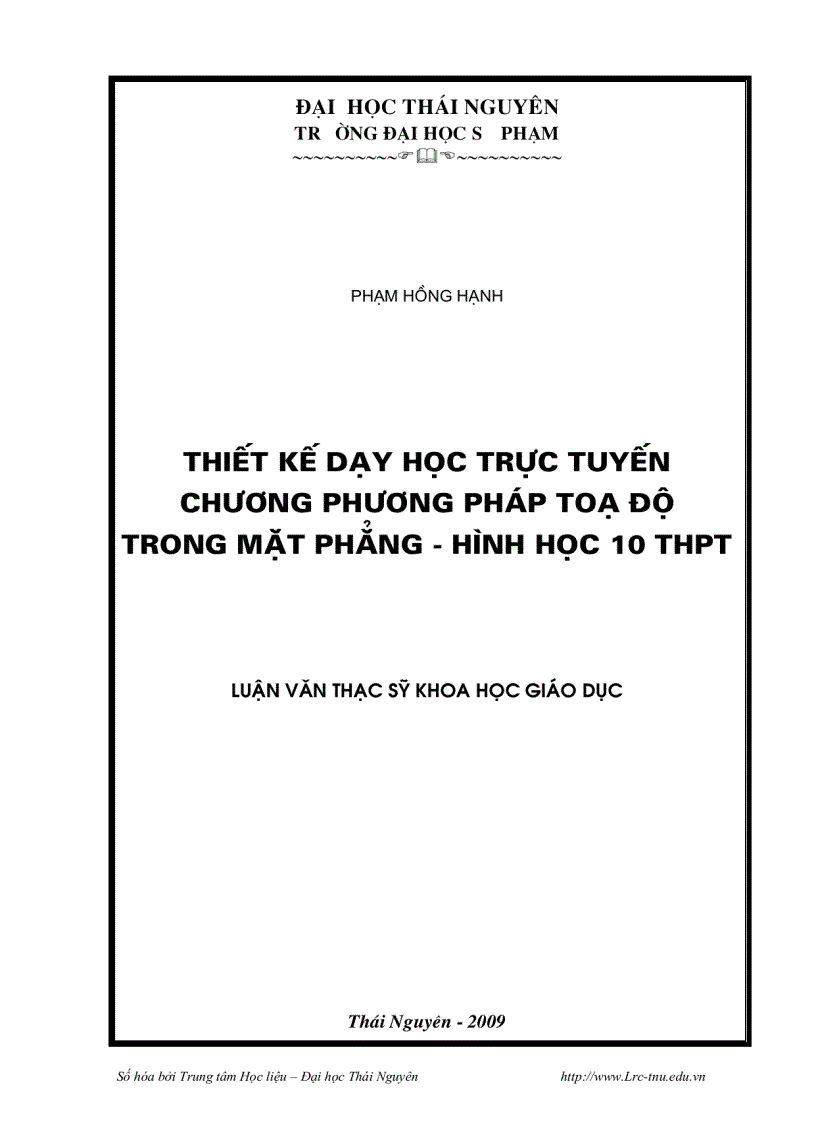 Thiết kế dạy học trực tuyến chương phương pháp toạ độ trong mặt phẳng Hình học 10 THPT