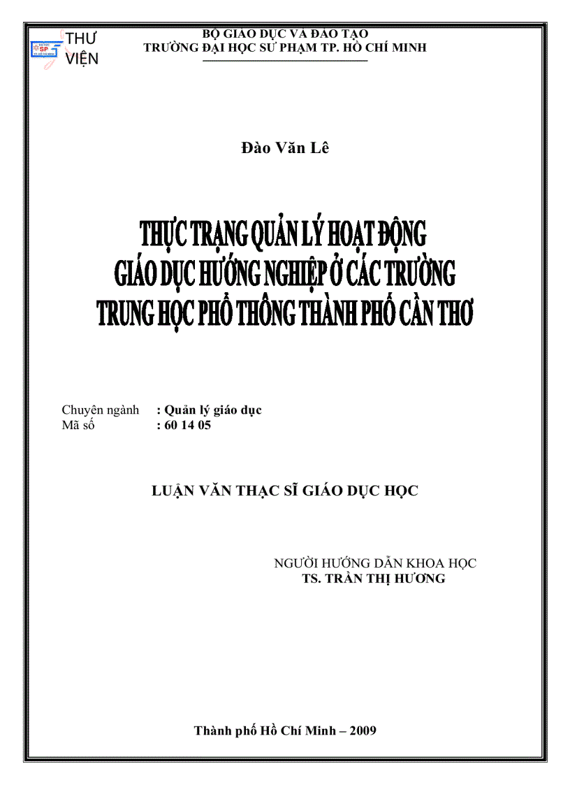 Thực trạng quản lý hoạt động giáo dục hướng nghiệp ở các trường trung học phổ thông thành phố Cần Thơ