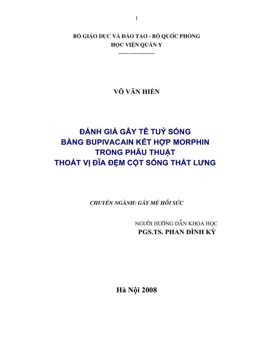 Đánh giá gây tê tuỷ sống bằng bupivacain kết hợp morphin trong phẫu thuật