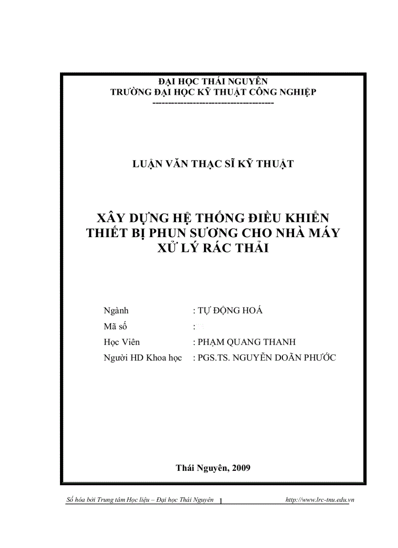 Xây dựng hệ thống điều khiển thiết bị phun sương cho nhà máy xử lý rác thải