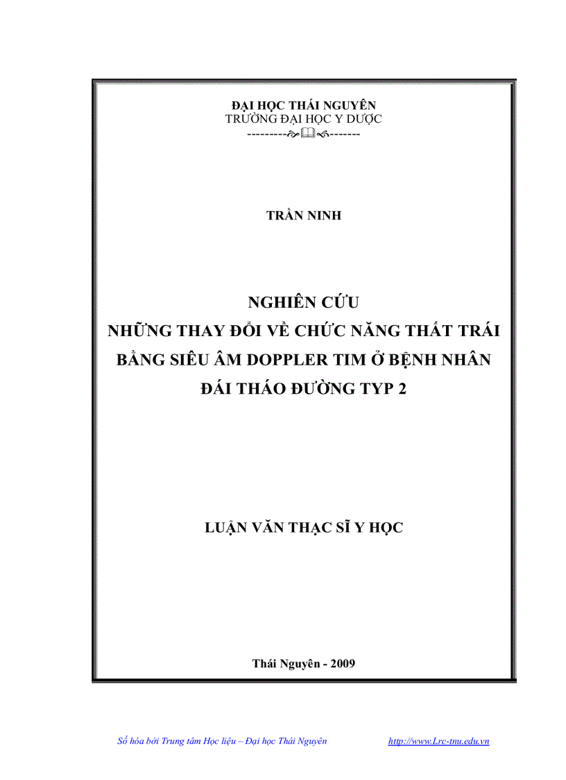 Nghiên cứu những thay đổi về chức năng thất trái bằng siêu âm doppler tim ở bệnh nhân đái tháo đường typ 2