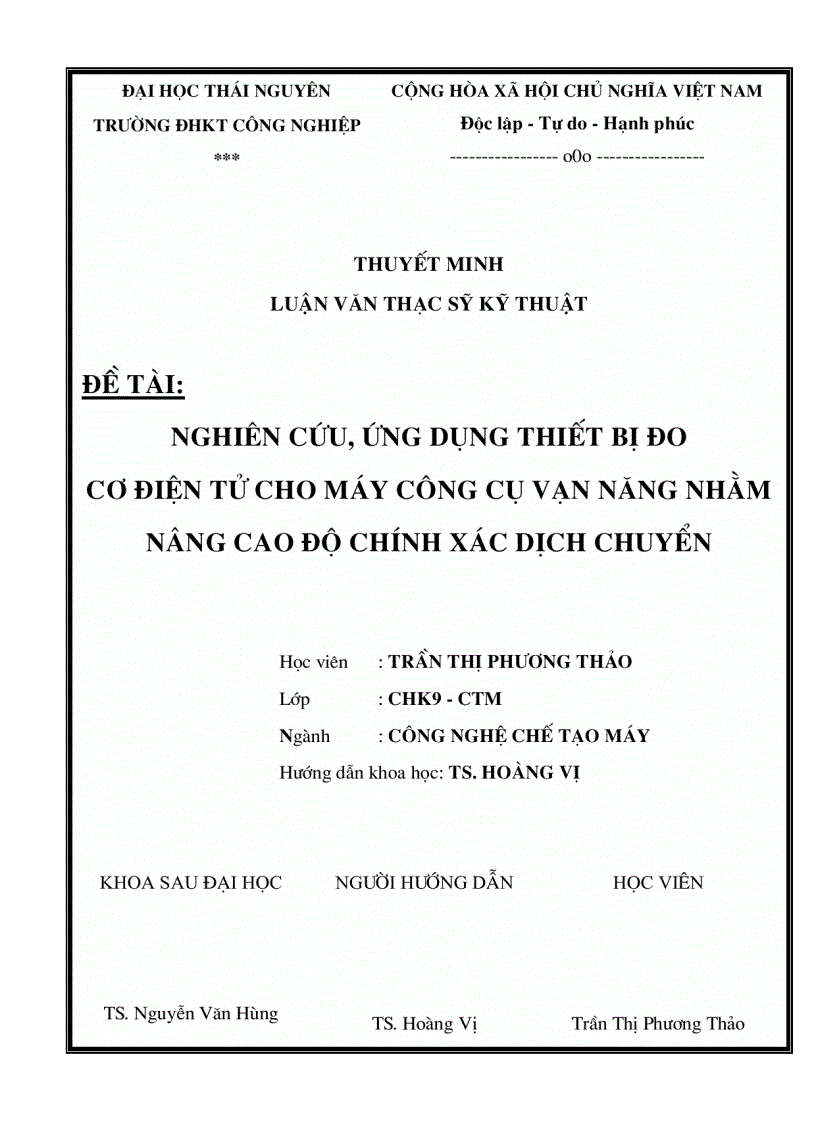 Nghiên cứu ứng dụng thiết bị đo cơ điện tử cho máy công cụ vạn năng nhằm nâng cao độ chính xác dịch chuyển