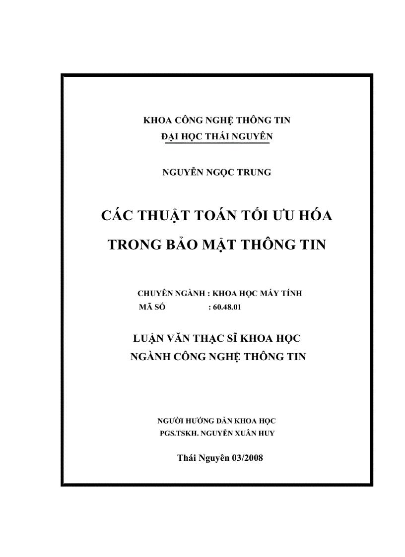 Các thuật toán tối ưu hóa trong bảo mật thông tin