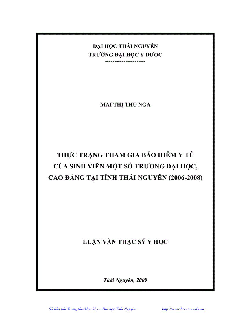 Thực trạng tham gia bảo hiểm y tế của sinh viên một số trường đại học cao đẳng tại tỉnh thái nguyên 2006 2008