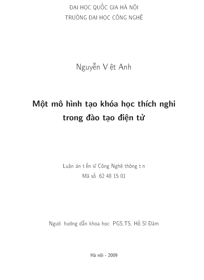 Một mô hình tạo khóa học thích nghi trong đào tạo điện tử