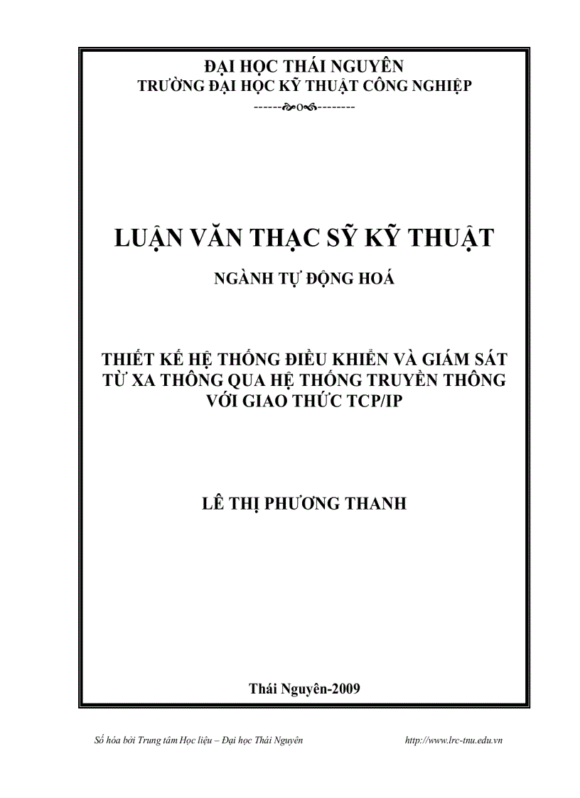 Thiết kế hệ thống điều khiển và giám sát từ xa thông qua hệ thống truyền thông với giao thức tcpip