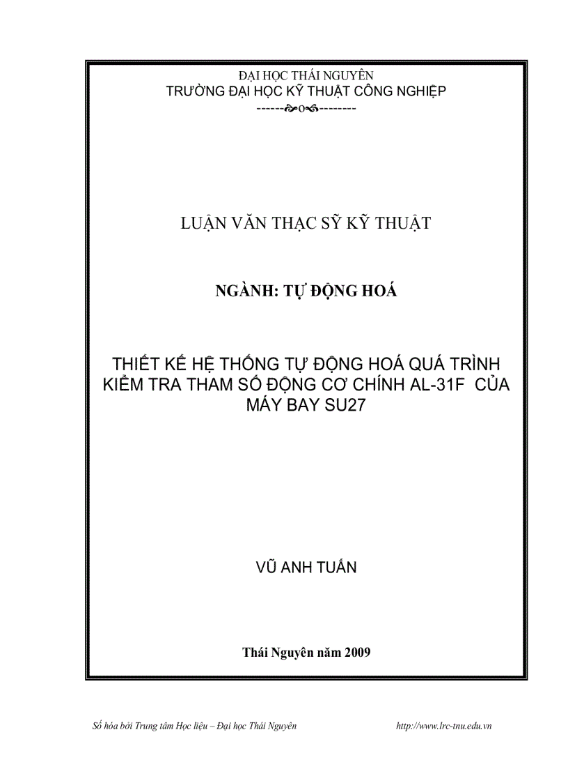 Thiết kế hệ thống tự động hoá quá trình kiểm tra tham số động cơ chính al 31f của máy bay su27