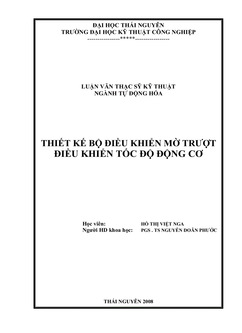 Thiết kế bộ điều khiển mờ trượt điều khiển tốc độ động cơ