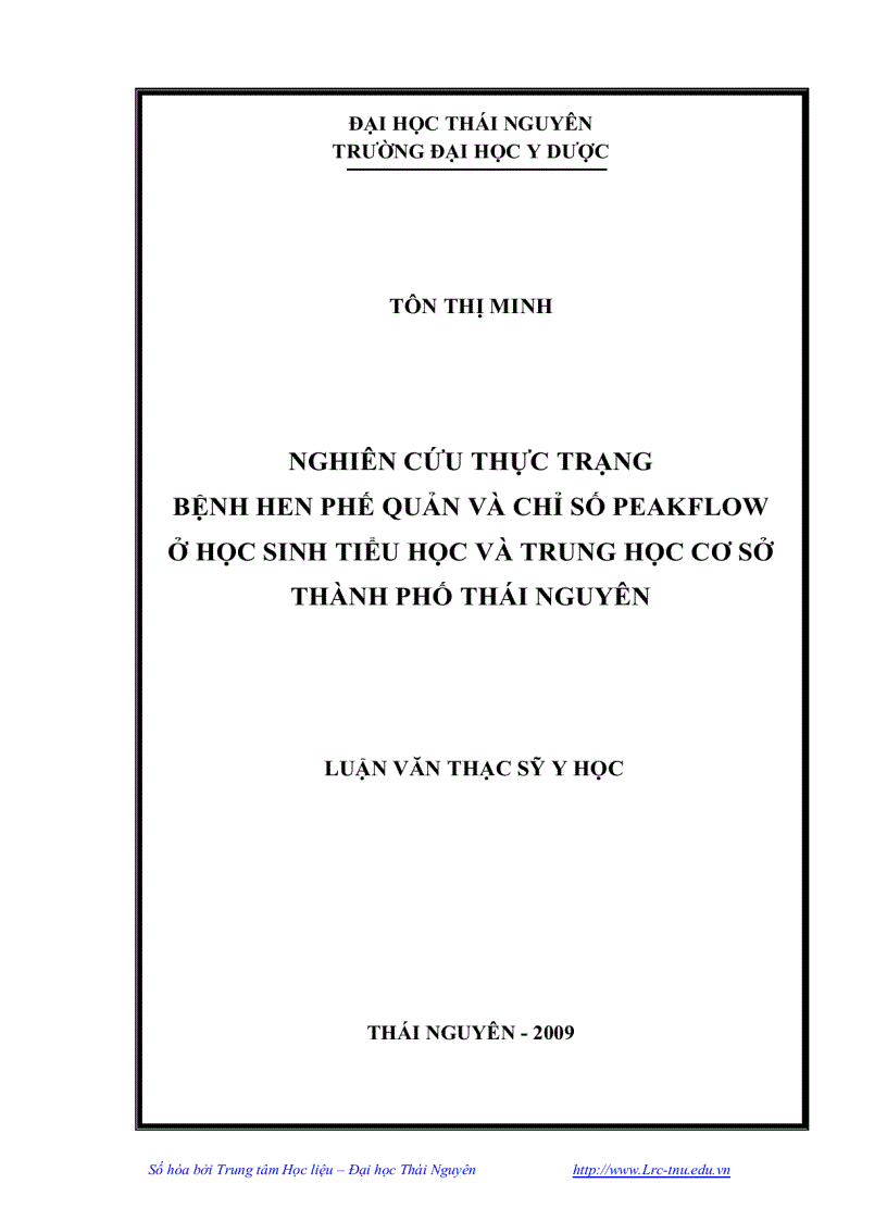 Nghiên cứu thực trạng bệnh hen phế quản và chỉ số peakflow ở học sinh tiểu học và trung học cơ sở thành phố thái nguyên