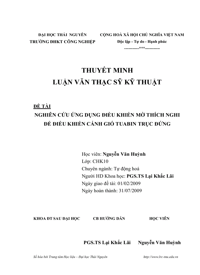 Nghiên cứu ứng dụng điều khiển mờ thích nghi để điều khiển cánh gió tuabin trục đứng