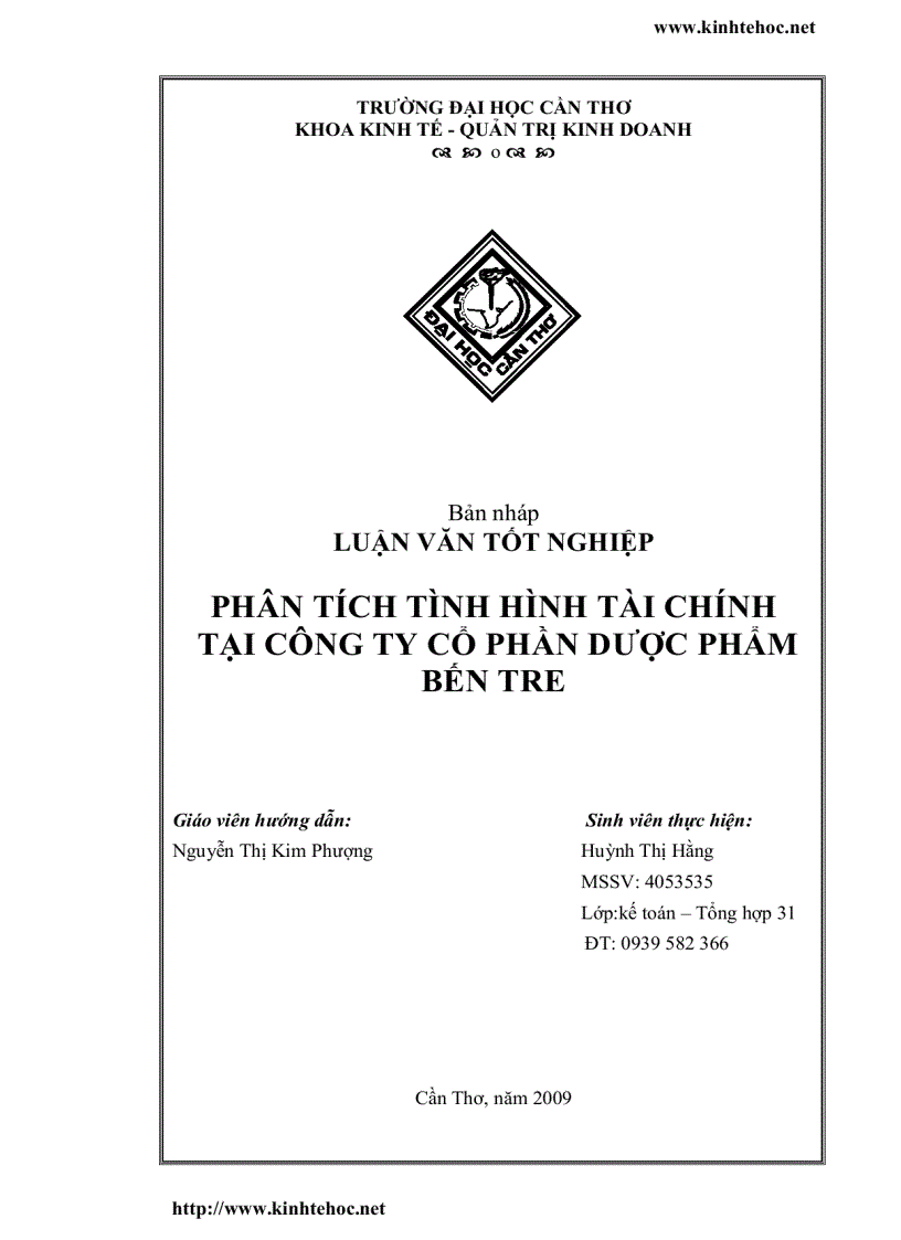 Phân tích tình hình tài chính tại công ty cổ phần dược phẩm bến tre