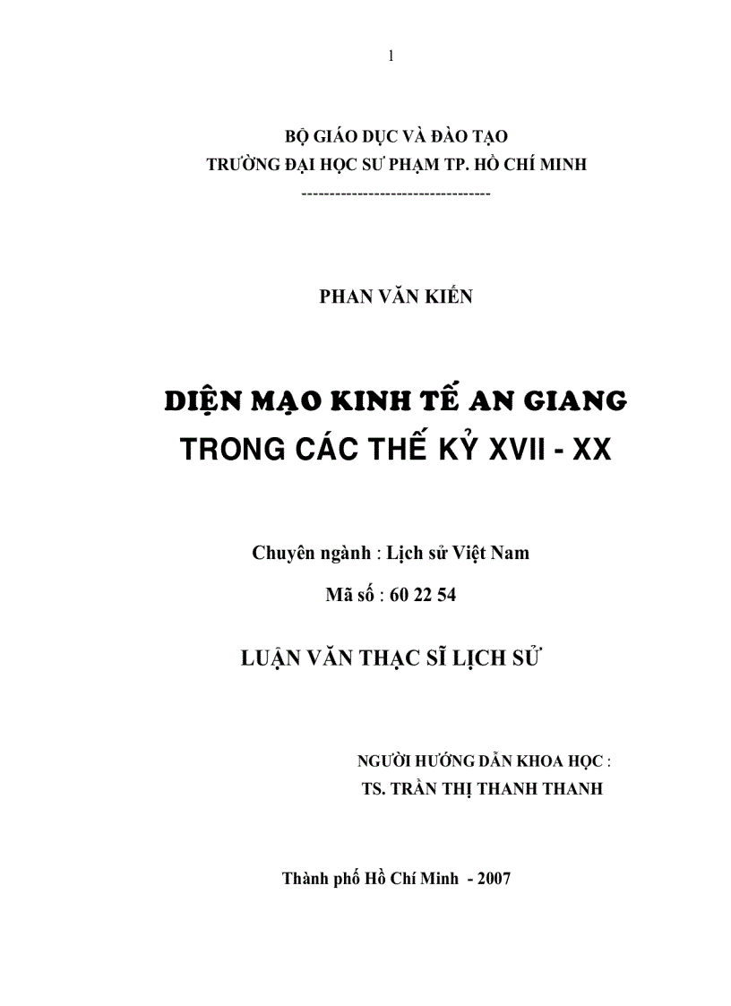 Diện mạo kinh tế An Giang trong các thế kỉ XVII XX