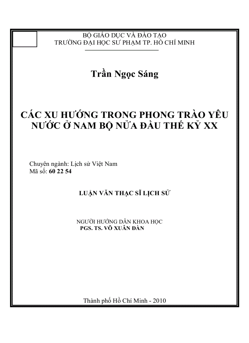 Các xu hướng trong phong trào yêu nước ở Nam Bộ nửa đầu thế kỷ XX