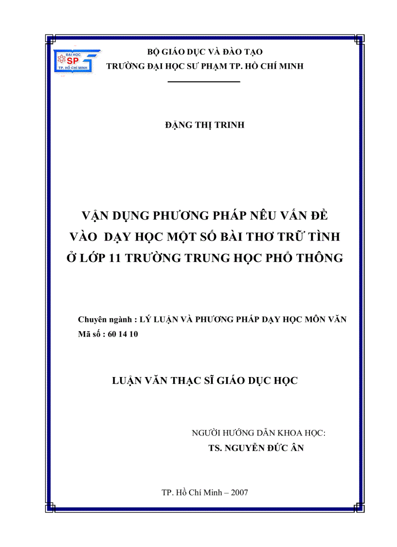 Vận dụng phương pháp nêu vấn đề vào dạy học một số bài thơ trữ tình ở lớp 11 trường trung học phổ thông