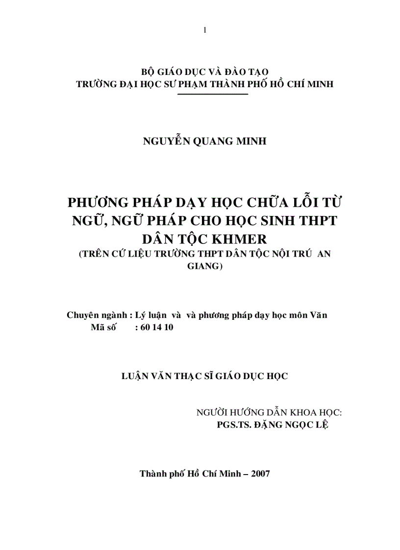 Phương pháp dạy học chữa lỗi từ ngữ ngữ pháp cho học sinh THPT dân tộc Khmer Trên cứ liệu trường THPT DTNT Ang Giang