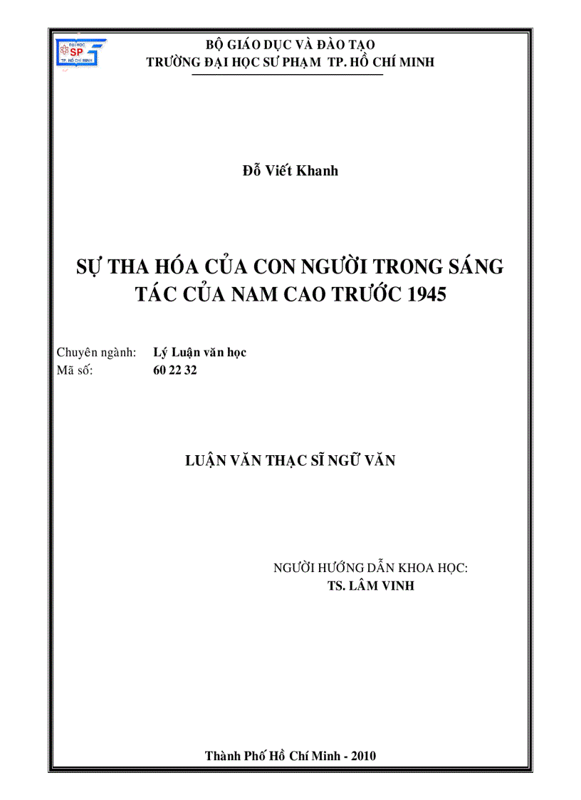 Sự tha hóa của con người trong sáng tác của Nam Cao trước 1945