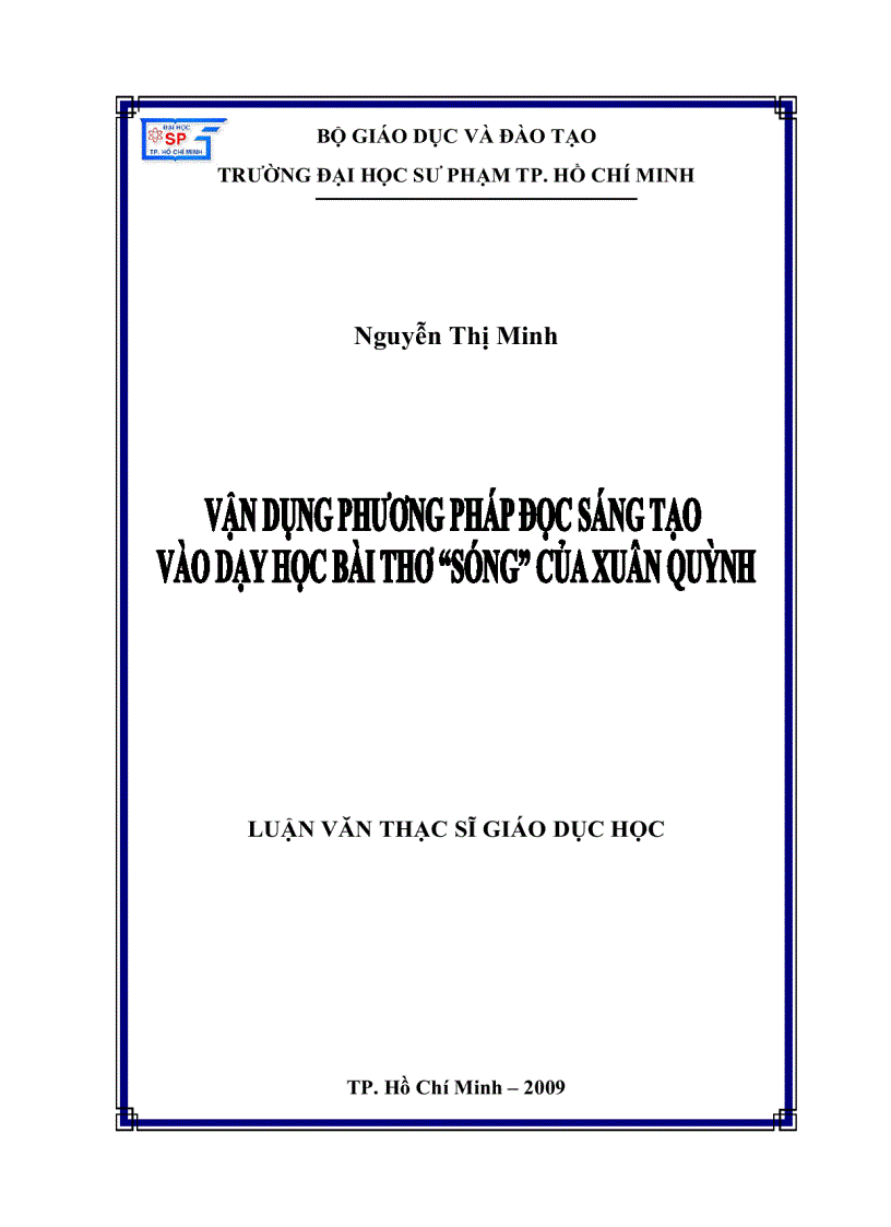 Vận dụng phương pháp đọc sáng tạo vào dạy học bài thơ sóng của xuân quỳnh