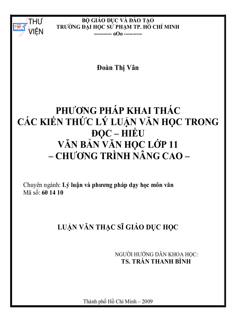 Phương pháp khai phương pháp khai thác các kiến thức lý luận văn học trong đọc hiểu văn bản văn học lớp 11 chương trình nâng cao