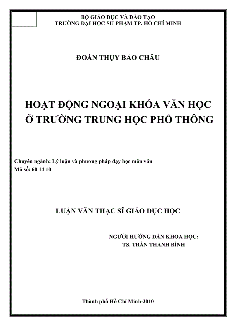 Hoạt động ngoại khóa văn học ở trường trung học phổ thông