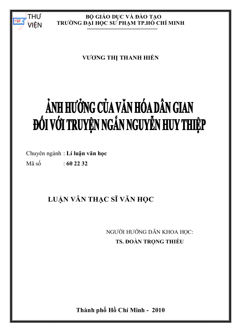 Ảnh hưởng của văn hóa dân gian đối với truyện ngắn Nguyễn Văn Thiệp