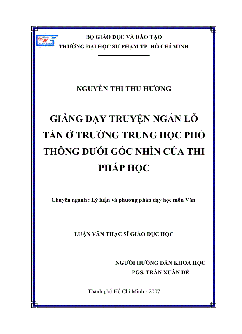 Giảng dạy truyện ngắn lỗ tấn ở trường trung học phổ thông dưới góc nhìn của thi pháp học