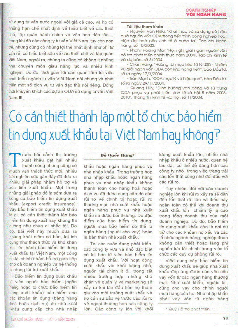 Có cần thiết thành lập một tổ chức bảo hiểm tín dụng xuất khẩu tại Việt Nam hay không