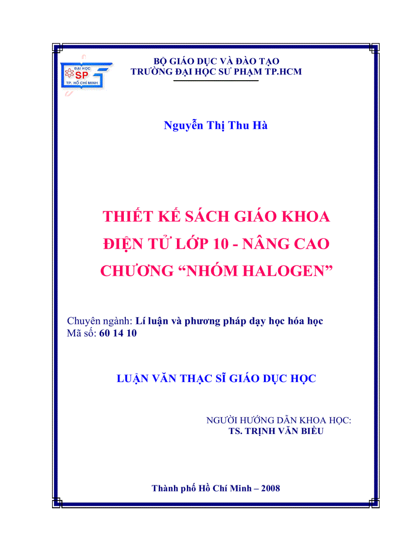 Thiết kế sách giáo khoa điện tử lớp 10 nâng cao chương Nhóm Halogen