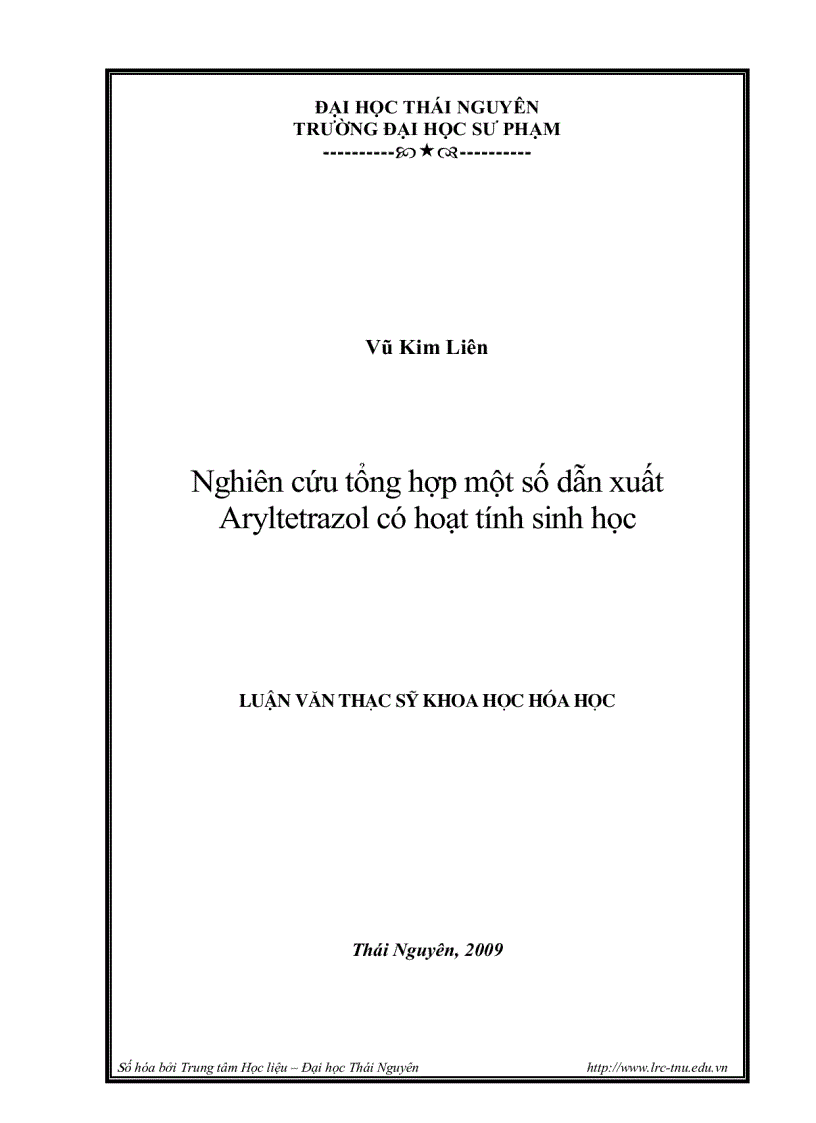 Nghiên cứu tổng hợp một số dẫn xuất Aryltetrazol có hoạt tính sinh học