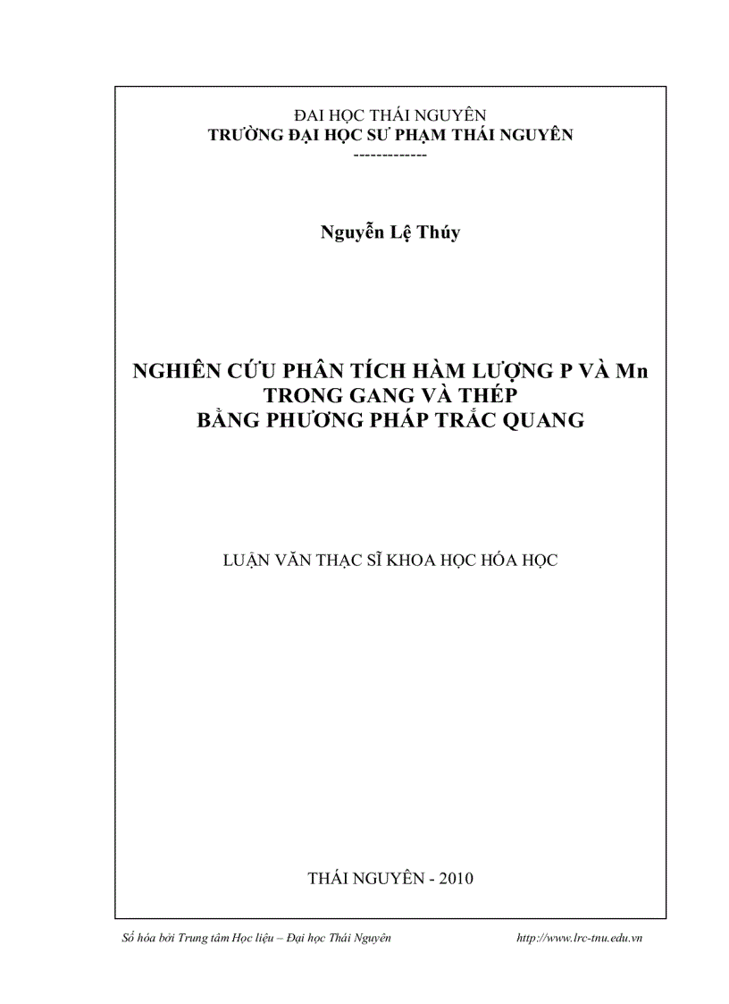 NGHIÊN CỨU PHÂN TÍCH HÀM LƯỢNG P VÀ Mn TRONG GANG VÀ THÉP BẰNG PHƯƠNG PHÁP TRẮC QUANG