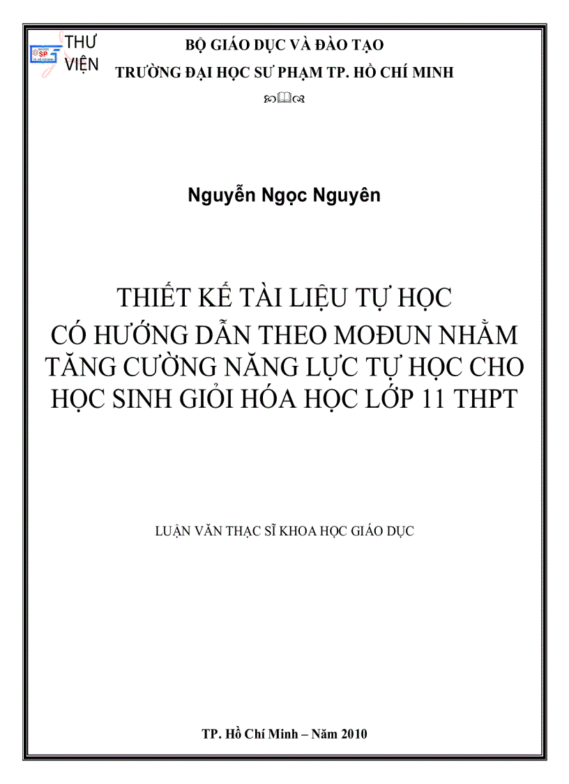 Thiết kế tài liệu tự học có hướng dẫn theo Modun nhằm tăng cường năng lực tự học cho học sinh giỏi hóa học lớp 11 THPT