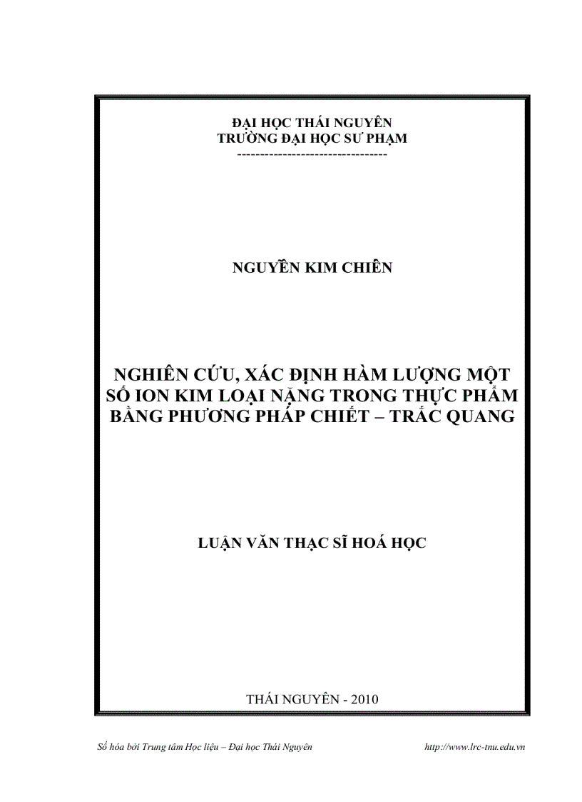 Nghiên cứu xác định hàm lượng một số ion kim loại nặng trong thực phẩm bằng phương pháp chiết trắc quang