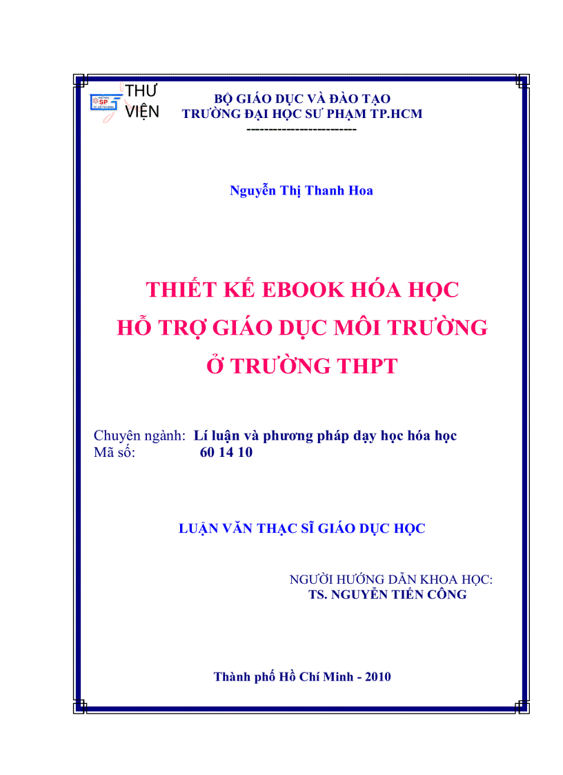 Thiết kế E Book hóa học hỗ trợ giáo dục môi trường ở trường THPT