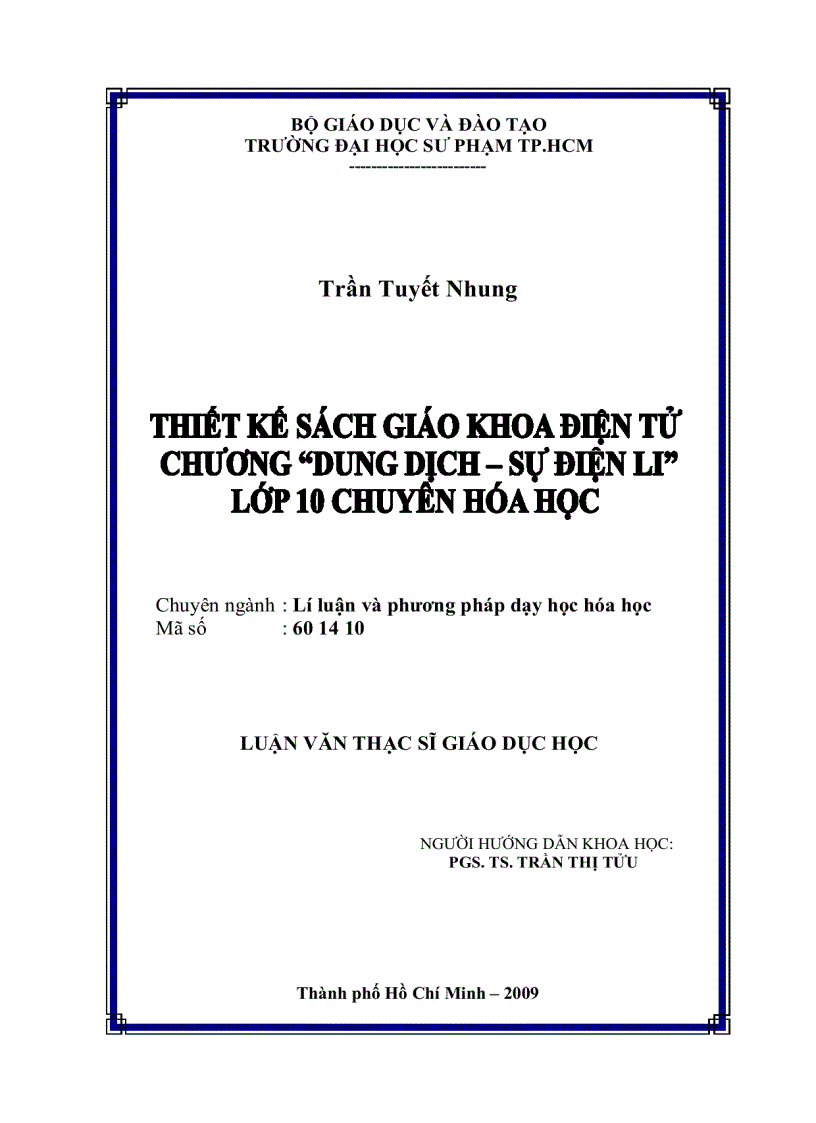 Thiết kế sách giáo khoa điện tử chương Dung dịch sự điện li lớp 10 chuyên hóa học