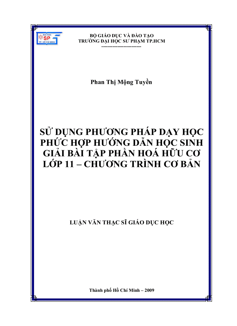 Sử dụng phương pháp dạy học phức hợp hướng dẫn học sinh giải bài tập phần hóa hữu cơ lớp 11 Chương trình cơ bản