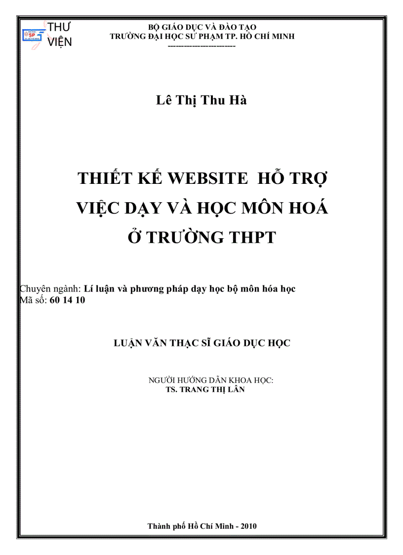 Thiết kế website hỗ trợ việc dạy và học môn hóa ở trường THPT