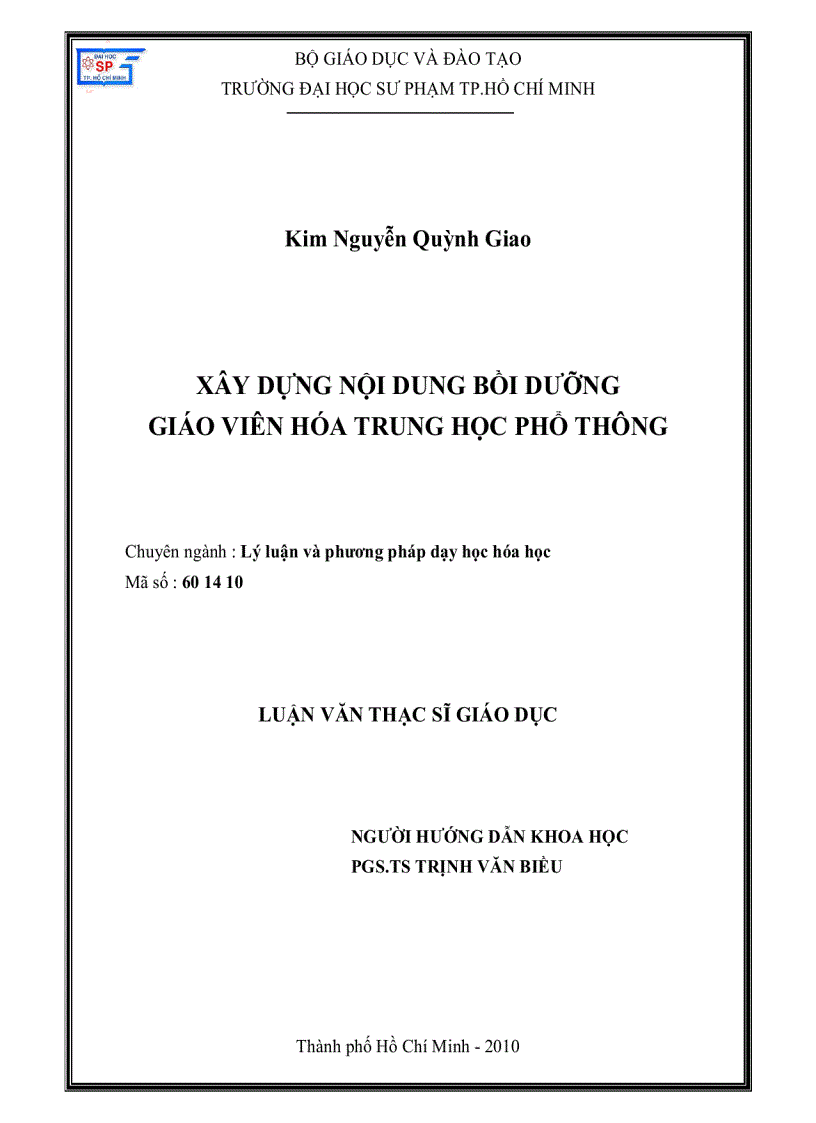 Xây dựng nội dung bồi dưỡng giáo viên hóa Trung Học Phổ Thông