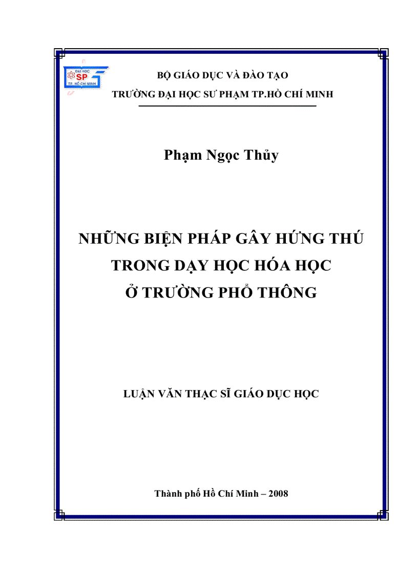 Những biện pháp gây hứng thú trong dạy học hóa học ở trường phổ thông