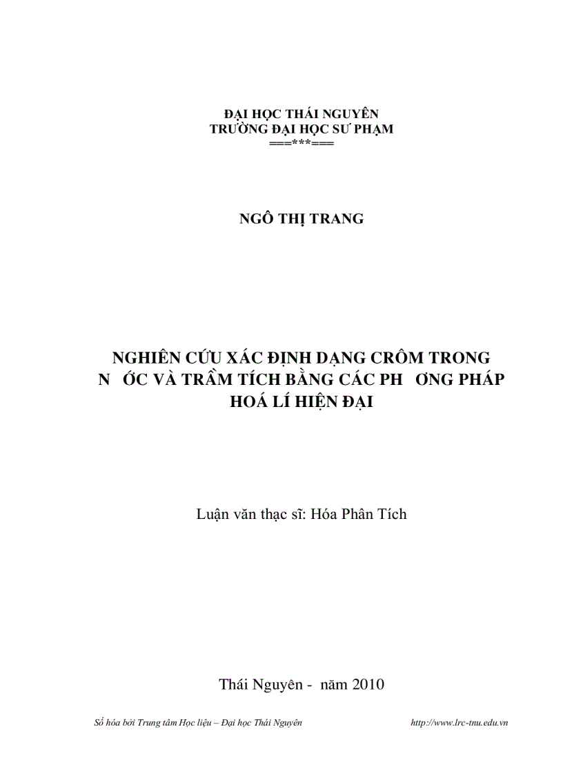 Nghiên cứu xác định dạng crom trong nước và trầm tích bằng các phương pháp hóa lí hiện đại