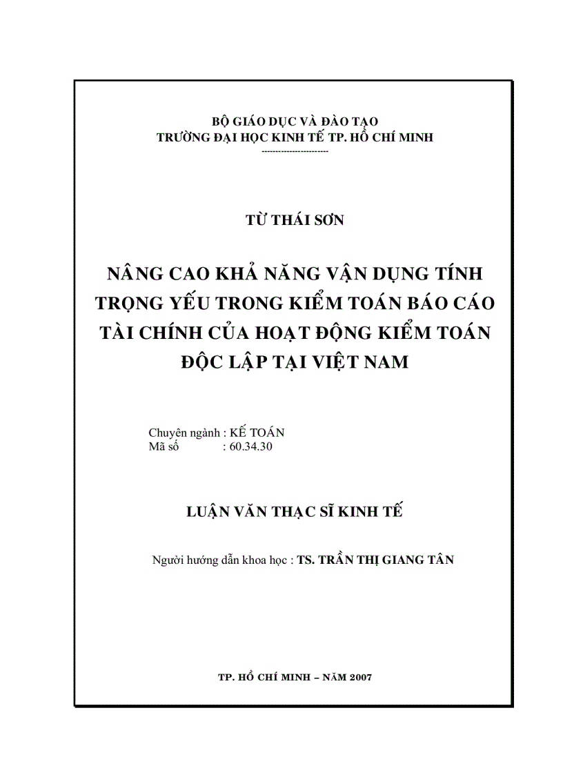 Nâng cao khả năng vận dụng tính trọng yếu trong kiểm toán báo cáo tài chính của hoạt động kiểm toán độc lập tại Việt Nam