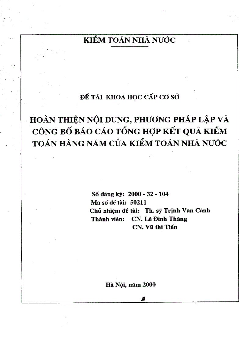 Hoàn thiện nội dung phương pháp lập và công bố báo cáo tổng hợp kết quả kiểm toán hàng năm của kiểm toán Nhà nước