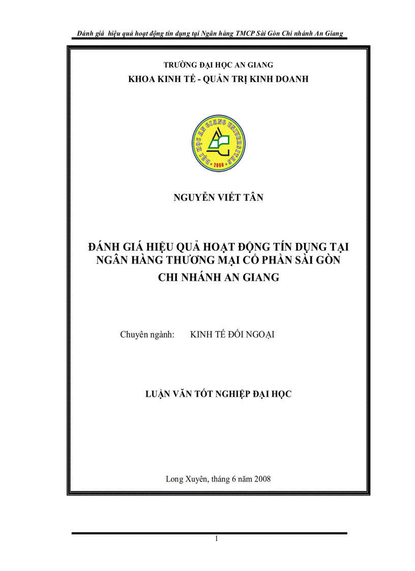 Đánh giá hiệu quả hoạt động tín dụng tại ngân hàng thương mại cổ phần sài gòn chi nhánh an giang