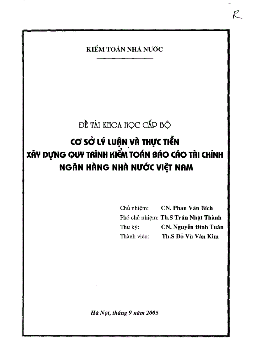 Cơ sở lý luận và thực tiễn xây dựng quy trình kiểm toán báo cáo tài chính Ngân hàng Nhà nước Việt Nam