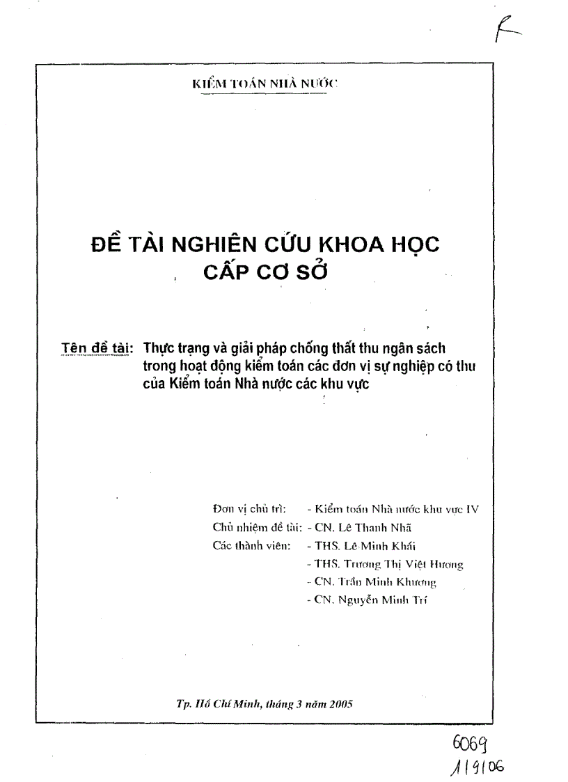 Thực trạng và giải pháp chống thất thu ngân sách trong hoạt động kiểm toán các đơn vị sự nghiệp có thu của kiểm toán nhà nước các khu vực